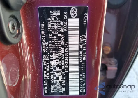 2016 Toyota Avalon Xle from USA, damaged, VIN 4T1BK1EB0GU197575